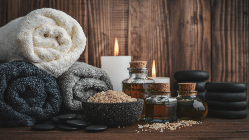 candles and towels